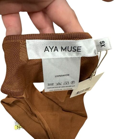 New Aya Muse Cinnabar Knit Tied Draped Halter Crop Top XS Brown - Picture 5 of 5